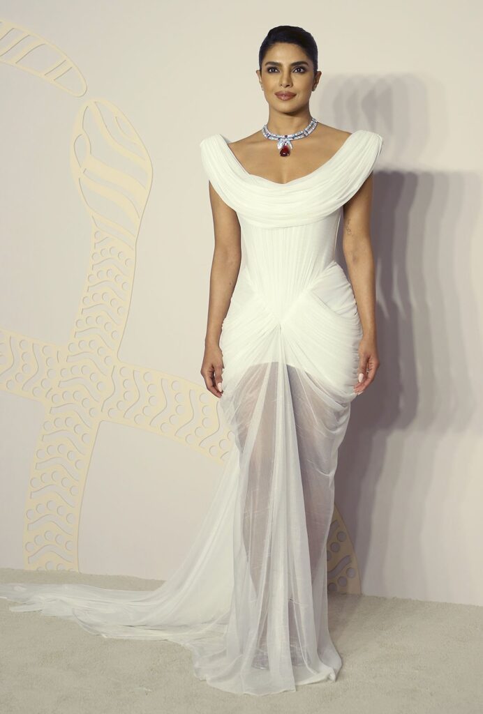 Priyanka Chopra Wore Raisa Vanessa To The Bvlgari Serpenti Infinito Exhibition, Priyanka Chopra, Raisa Vanessa, Bvlgari Serpenti Infinito, silk tulle gown, Greco-Roman fashion, Mumbai red carpet, Bvlgari brand ambassador