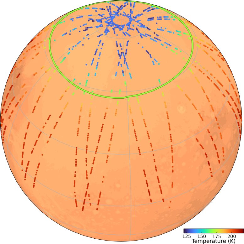 Schematic of Temperatures Inside and Outside the Mars North Polar Vortex