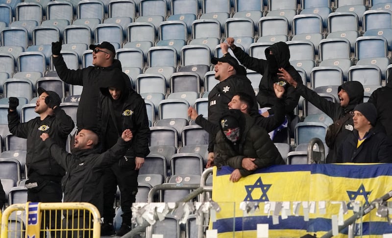 Maccabi Tel Aviv fans at a football match against FC Zorya Luhansk in Lublin, Poland in November 2023. Photograph: Janek Skarzynski/AFP via Getty Images