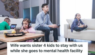 Four kids busy with video games, phones, and tablets