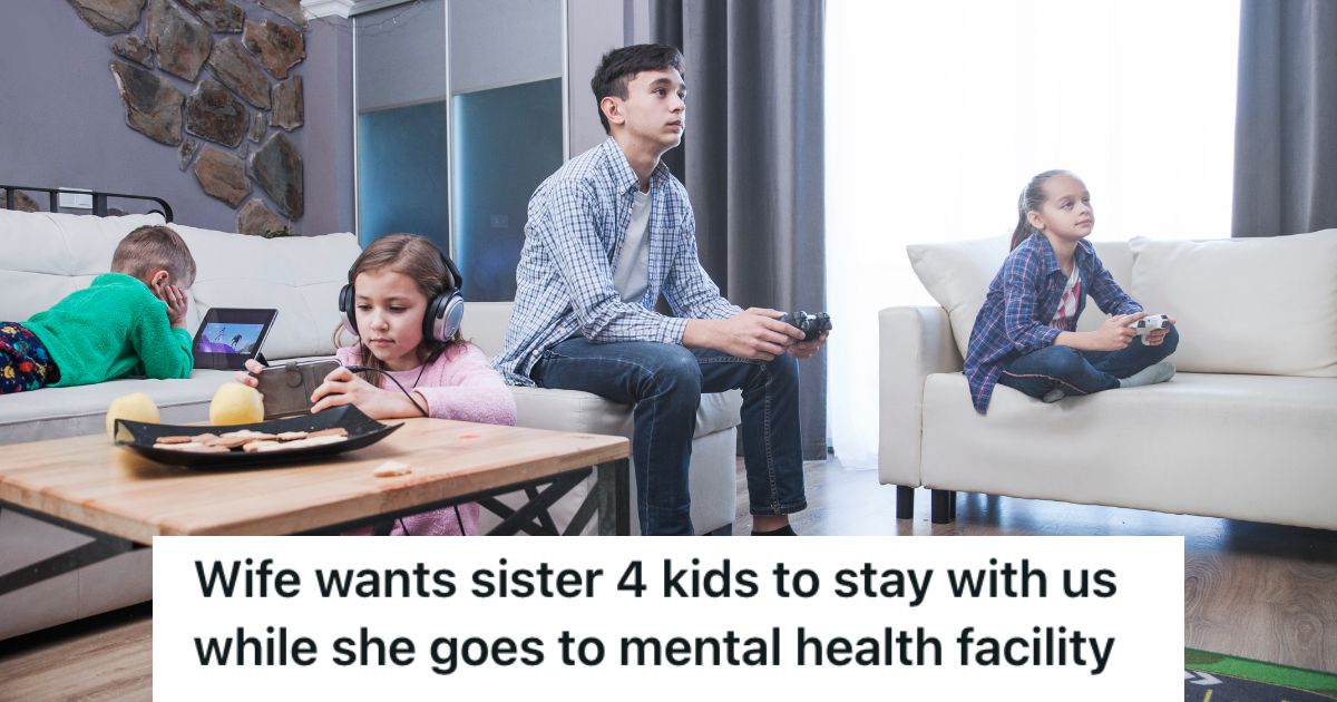 Four kids busy with video games, phones, and tablets