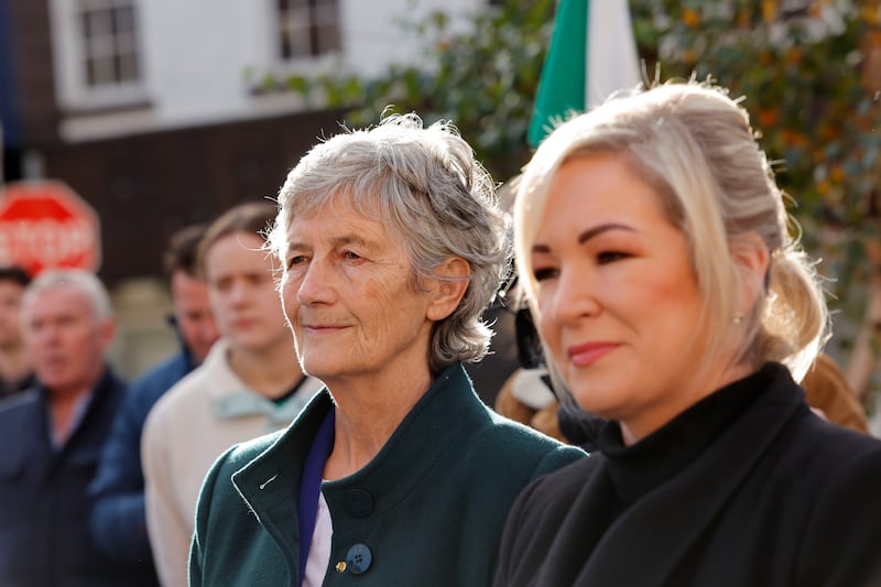 Presidential candidate Catherine Connolly at The Diamond, Monaghan. She was joined by Sinn Féin vice-president and First Minister Michelle O’Neill and local TDs Matt Carthy and Pearse Doherty for the launch. Photograph: Alan Betson / The Irish Times