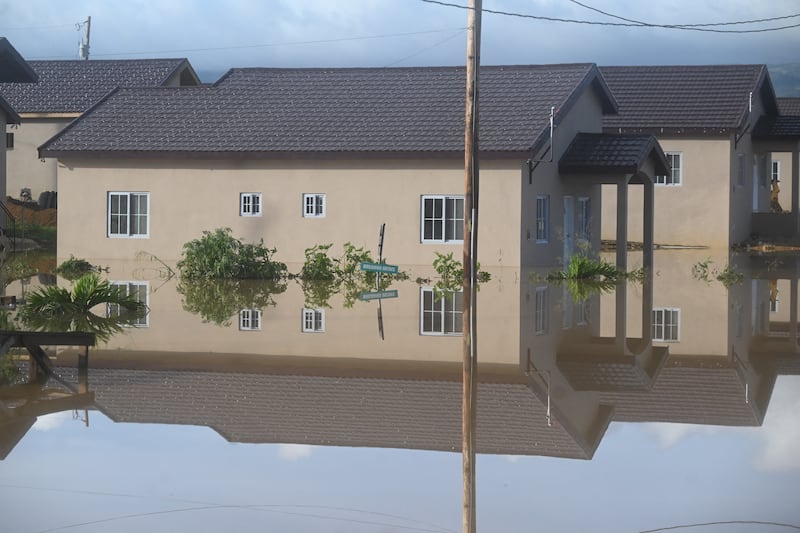 Flooded homes after the passage of Hurricane Melissa in Howard Acres neighbourhood in St Elizabeth, Jamaica, on Wednesday. Photograph:  Ricardo Makyn/AFP via Getty Images