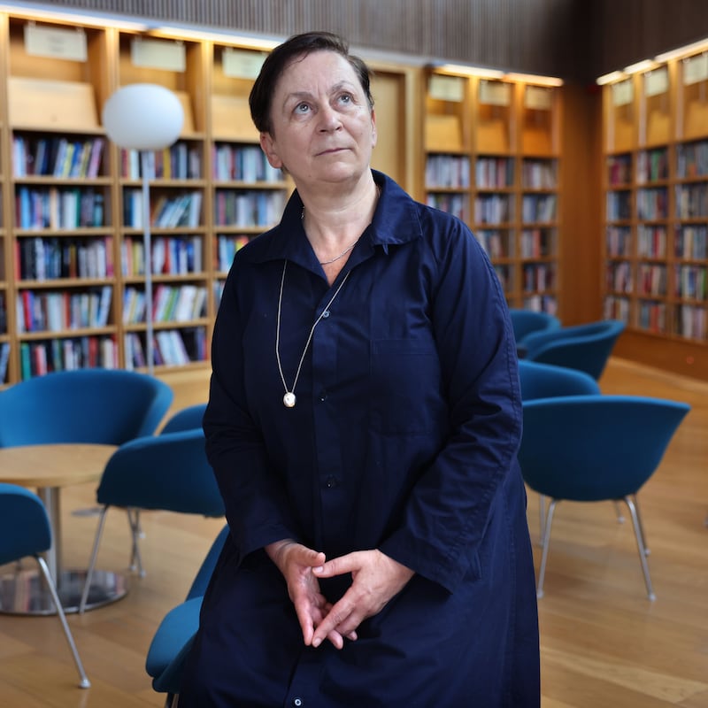 Author Anne Enright in Lexicon Library, Dún Laoghaire, Dublin, in 2023. Photograph: Dara Mac Dónaill







