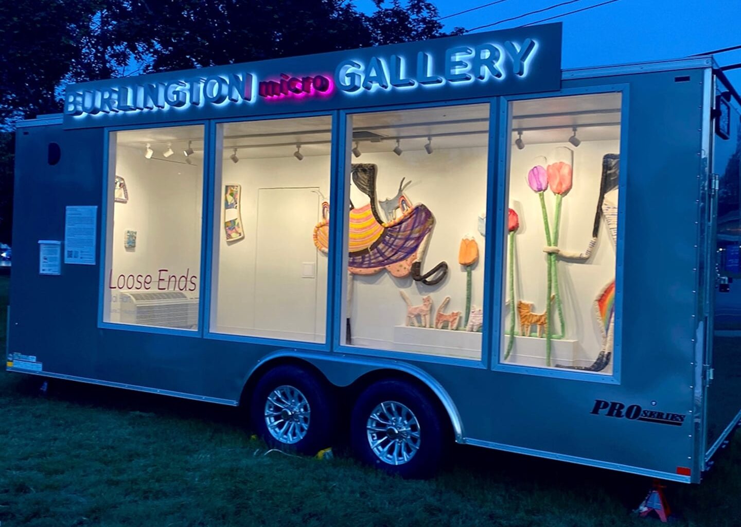 Artist Jai Hart's show "Loose Ends" (June 27-Aug. 29, 2025) was the inaugural show at Burlington Micro Gallery, the gallery in a trailer founded by Catherine LeComte Lecce and Melisa Tintocalis.