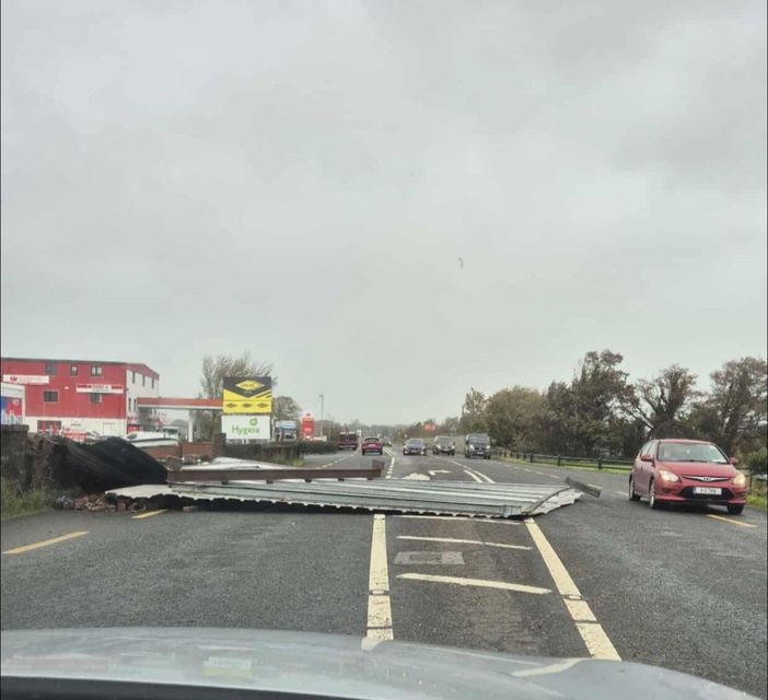 Shrapnel on the R381 outside Sweeney Oil petrol station. Photo: Facebook Oranmore.ie