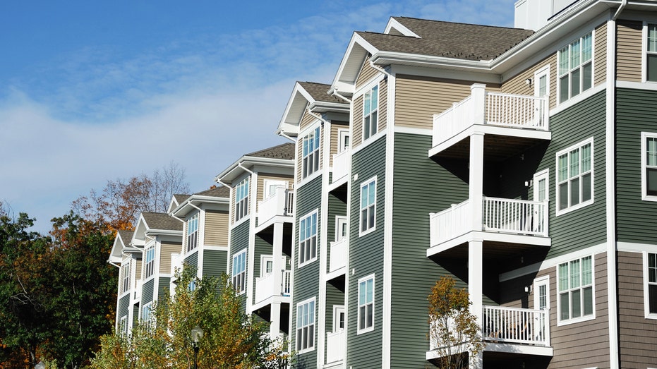 Apartment buildings.