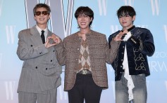 RM, J-Hope and Kim Tae-Hyung aka V of boy band BTS are seen at the 20th W Magazine Korea Breast Cancer Awareness Campaign "Love Your W" photo call at Four Seasons Hotel on October 15, 2025 in Seoul, South Korea.