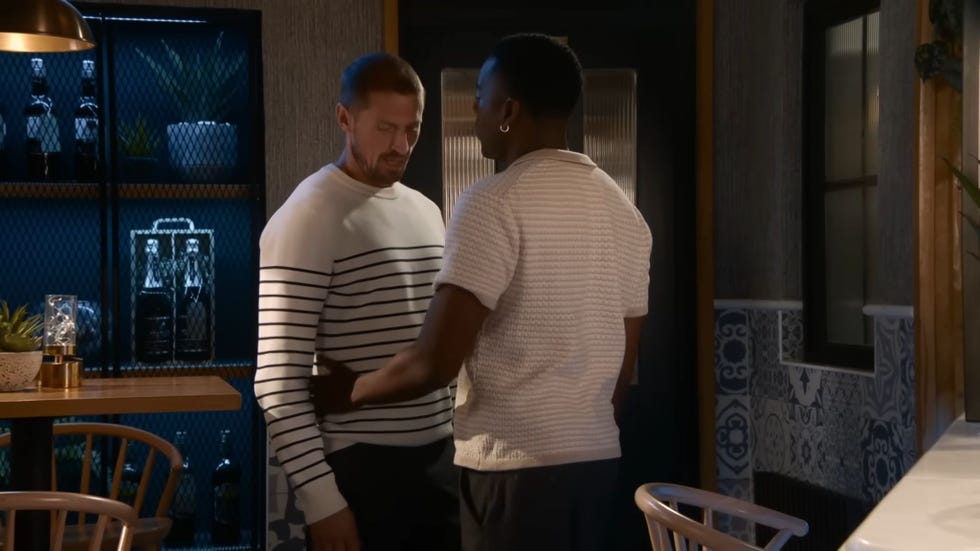 Coronation Street, Carl Webster and James Bailey coronation street, carl webster and james bailey getting close in the bistro