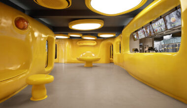 crosby studios builds yellow alien habitat for dessert shop in jakarta