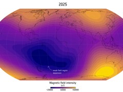 A representation of the South Atlantic Anomaly in 2025 (Image source: Finlay, C.C. et al., 2025; cropped)