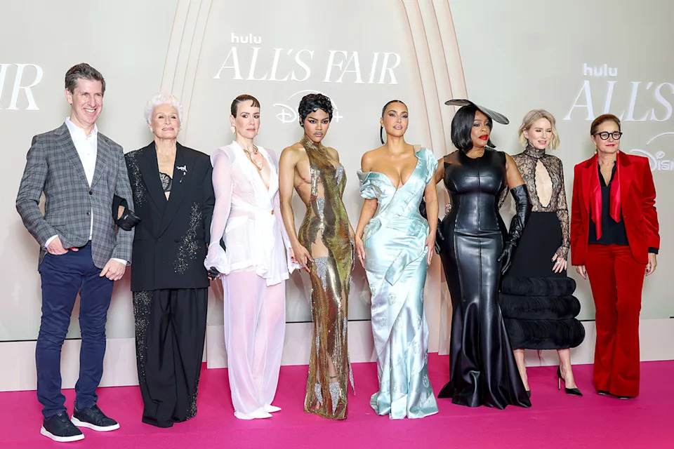 PARIS, FRANCE - OCTOBER 21: (L-R) Craig Erwich, President, Disney Television Group, Glenn Close, Sarah Paulson, Teyana Taylor, Kim Kardashian, Niecy Nash-Betts, Naomi Watts and H√©l√®ne Etzi attend the "All's Fair" Disney+ Premiere at Maison de La Chimie on October 21, 2025 in Paris, France.  (Photo by Pascal Le Segretain/Getty Images)