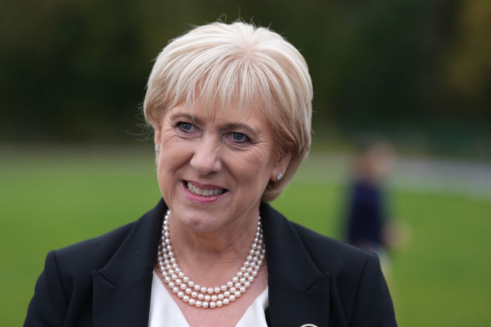 Fine Gael presidential candidate Heather Humphreys speaking to the media during a visit to Upperchurch Drombane GAA in Tipperary while on the campaign trail (Niall Carson/PA)