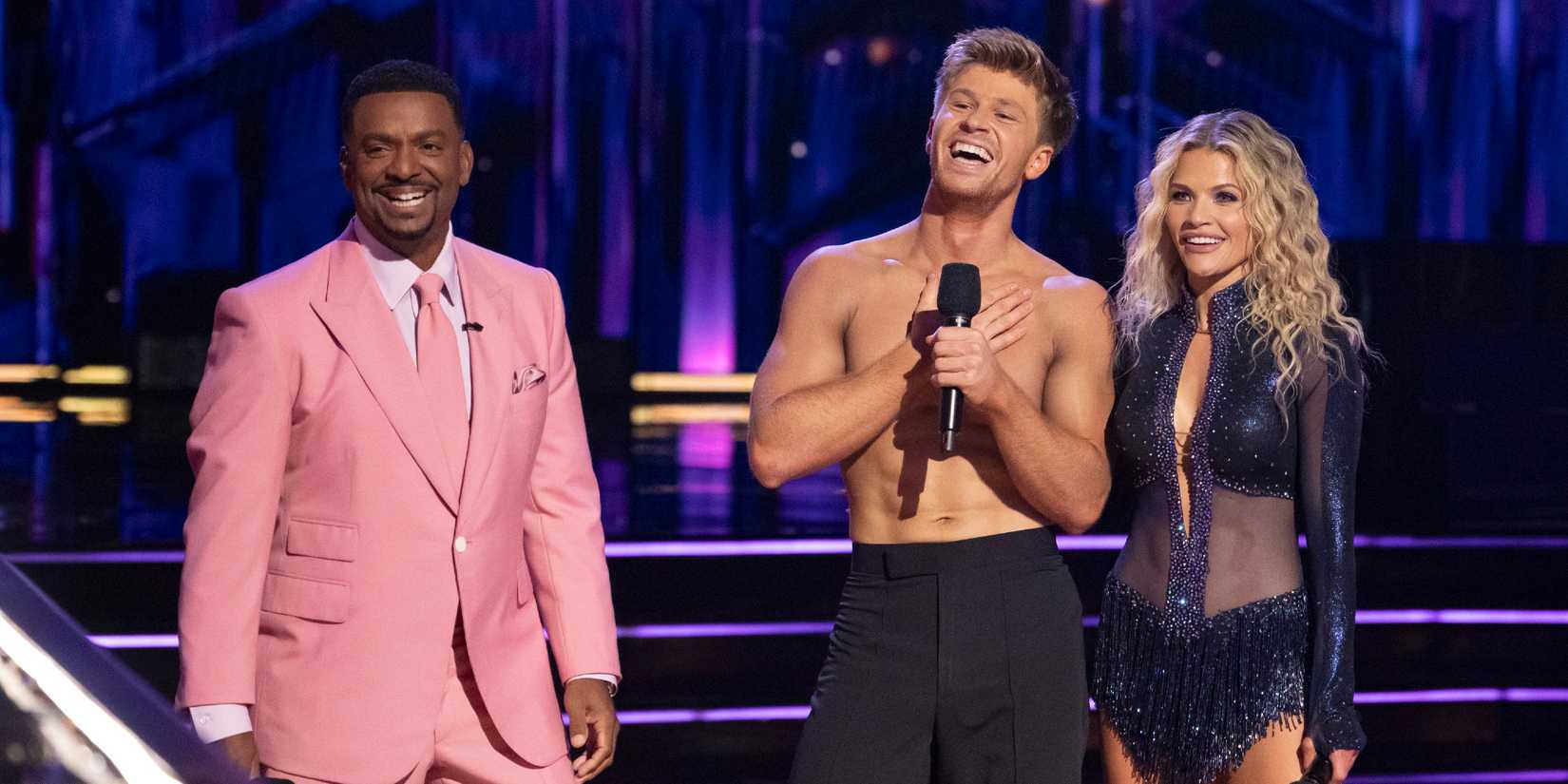 DWTS stars Alfonso Ribero, Robert Irwin, and Witney Carson talking to the judges.