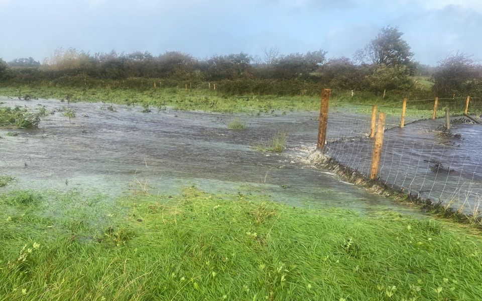 A photo taken after Storm Amy showing how the river has burst its banks and flooded the land. Photo: Ballycastle Stop the Forestry Committee.
