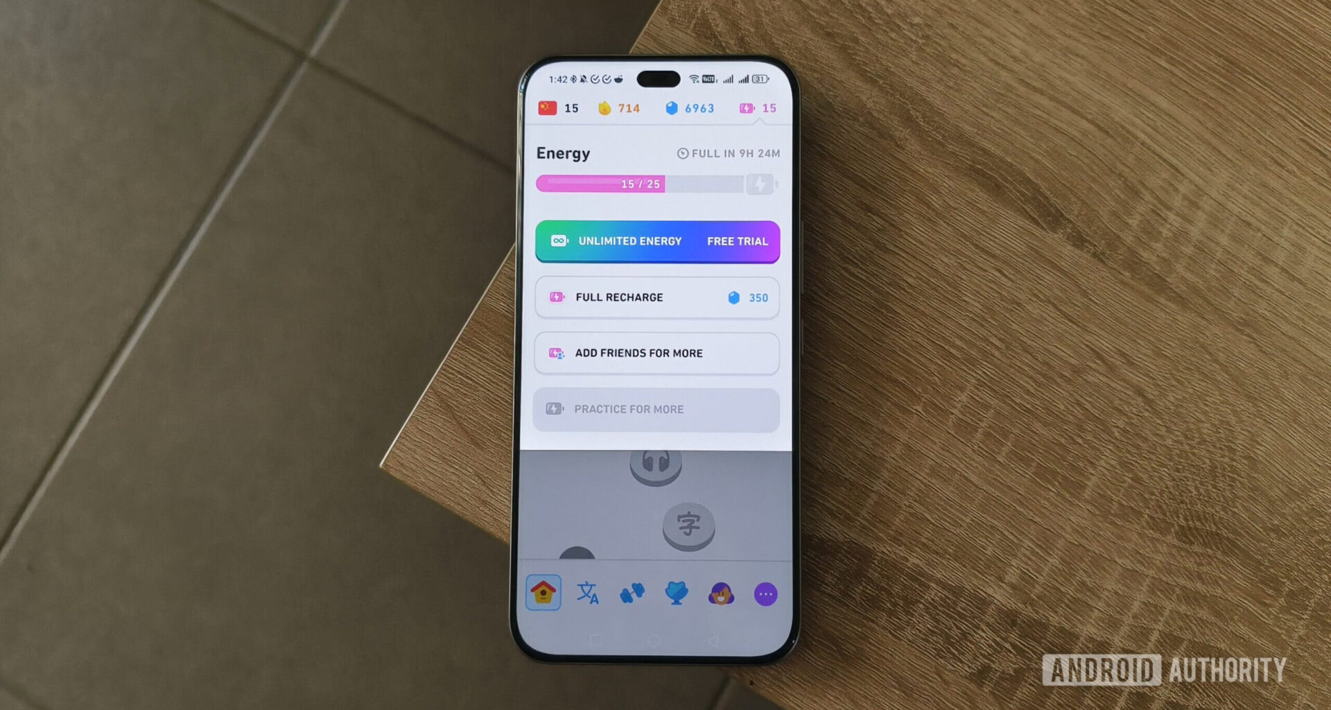 energy recharge options in the duolingo app