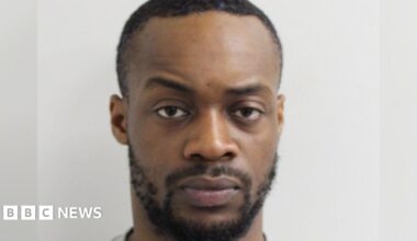 Gogoa Lois Tape, who has a small beard and very short hair, looks at the camera for a police custody photo