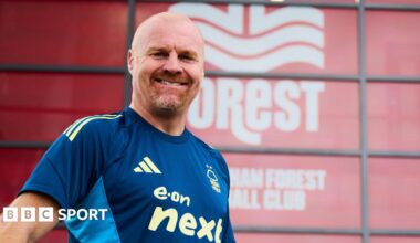 New Nottingham Forest boss Sean Dyche smiles at his first training session