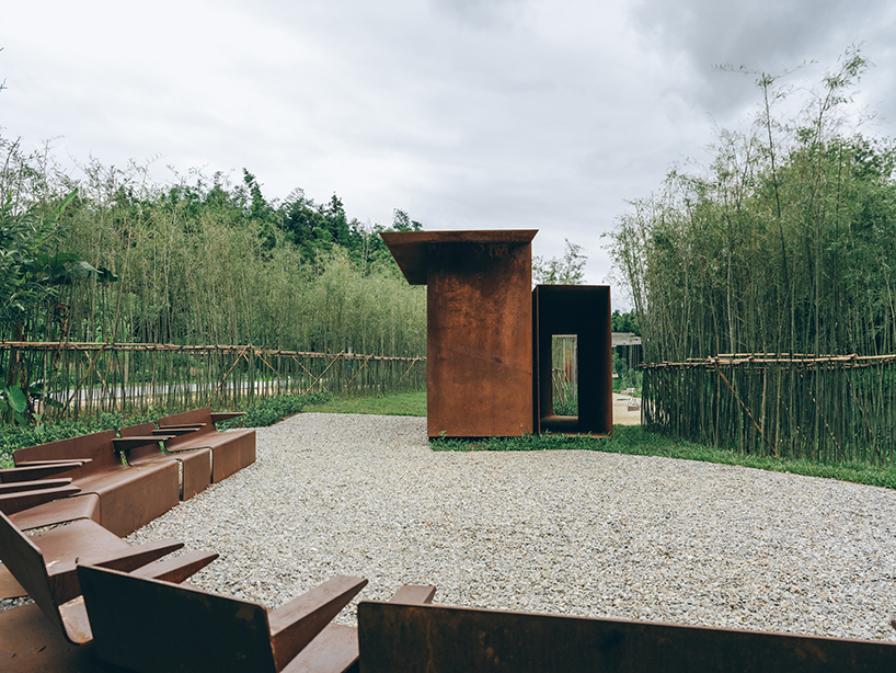 rhythmic steel pavilion by DL atelier weaves through riverfront bamboo grove in china