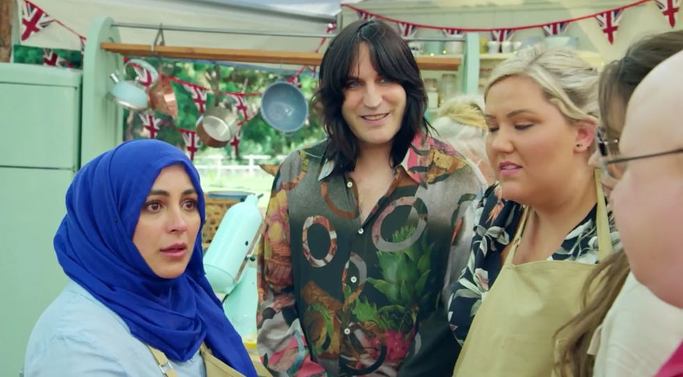 Great British Bake Off, s11,e01, Sura, Laura, Noel Fielding, Matt Lucas great british bake off, s11,e01, sura, laura, noel fielding, matt lucas