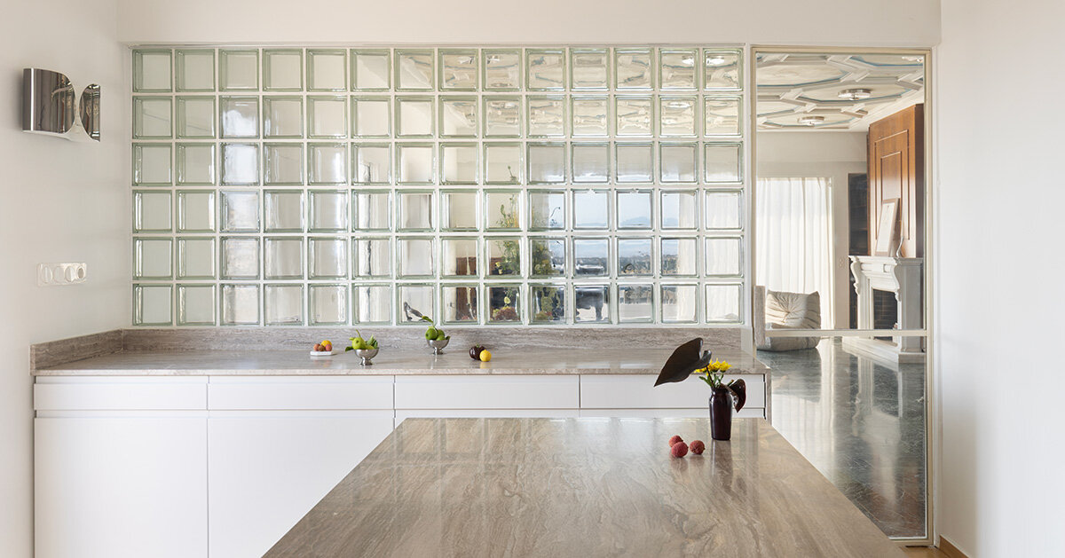 glass blocks and marble define revamp of 1960s athens penthouse