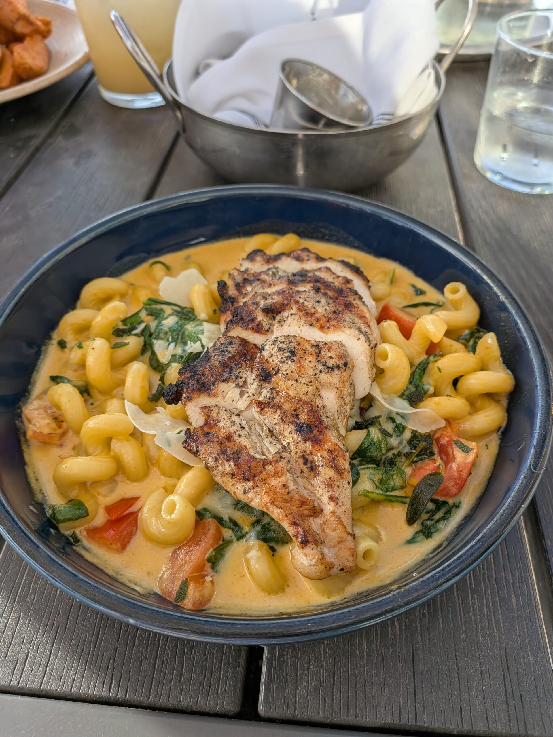 Photo of a chicken and pasta dish, taken with the Pixel 10 Pro Fold.