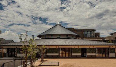 curved wooden frame shapes light-filled daycare center in japan