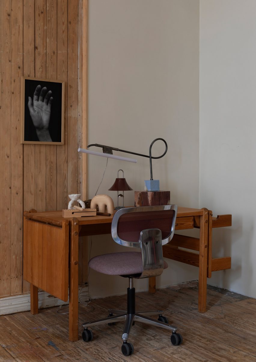Desk with maroon office chair