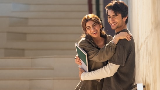 Khushi Kapoor and Ibrahim Ali Khan in a still from their Netflix film Nadaaniyan.
