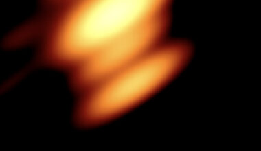 This RadioAstron map two supermassive black holes at the center of OJ 287, a galaxy located about 5 billion light-years away in the constellation of Cancer: if the central component corresponds to the primary black hole, then the next one upwards marks the secondary black hole, and the highest component represents a knot in its jet; the elongation of the individual components is not real, but is a reflection of the beam shape. Image credit: Valtonen et al., doi: 10.3847/1538-4357/ae057e.