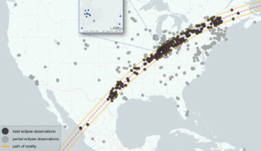 Circles indicate distinct SolarBird app observations submitted on April 8, 2024. Image credit: Aguilar et al., doi: 10.1126/science.adx3025.