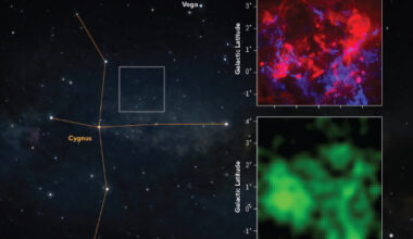 These images show the location of CO-dark molecular gas in Cygnus X. Image credit: NSF / AUI / NSF’s NRAO / P.Vosteen.