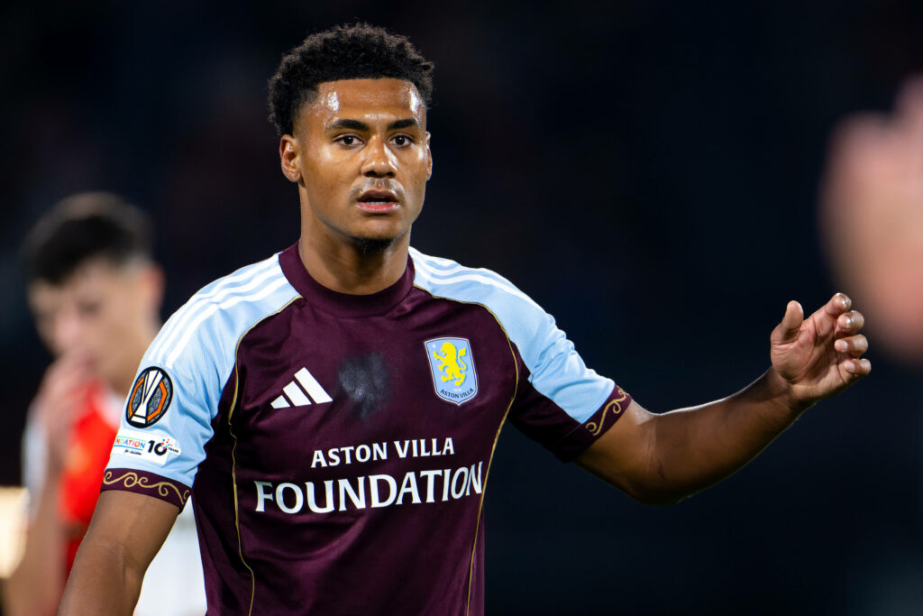 Ollie Watkins looking concentrated playing for Aston Villa