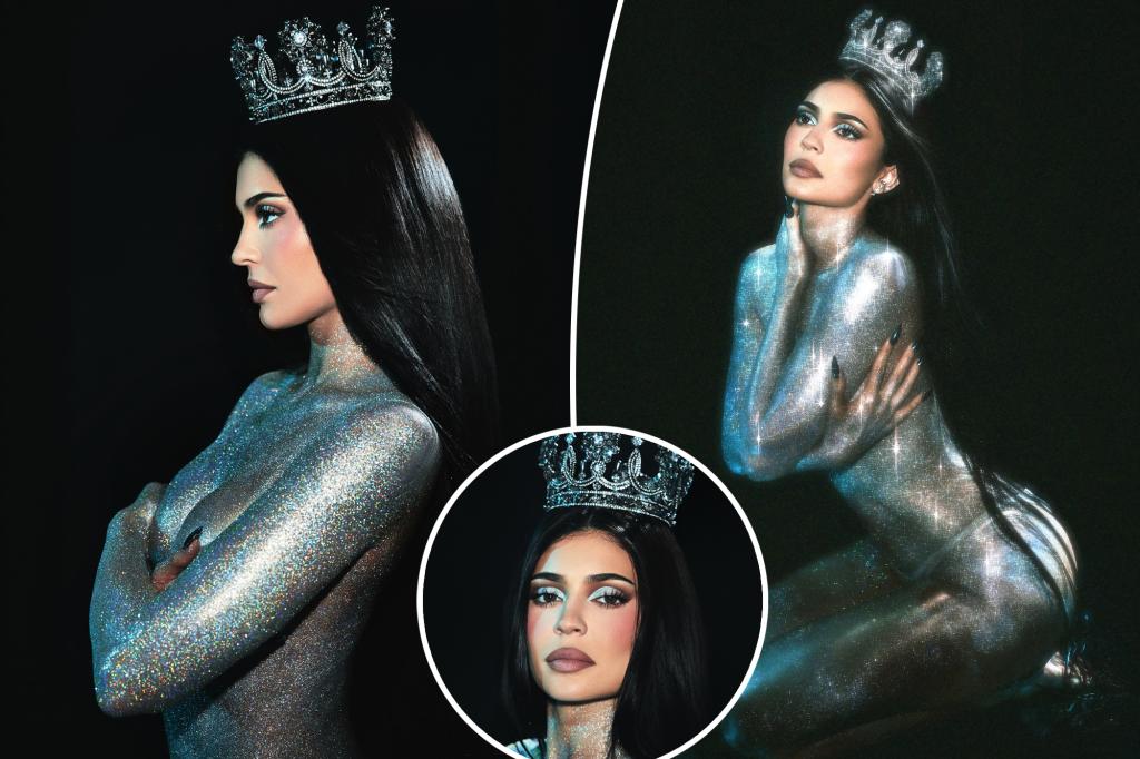 Kylie Jenner wears nothing but body glitter and a crown to promote new King Kylie collection