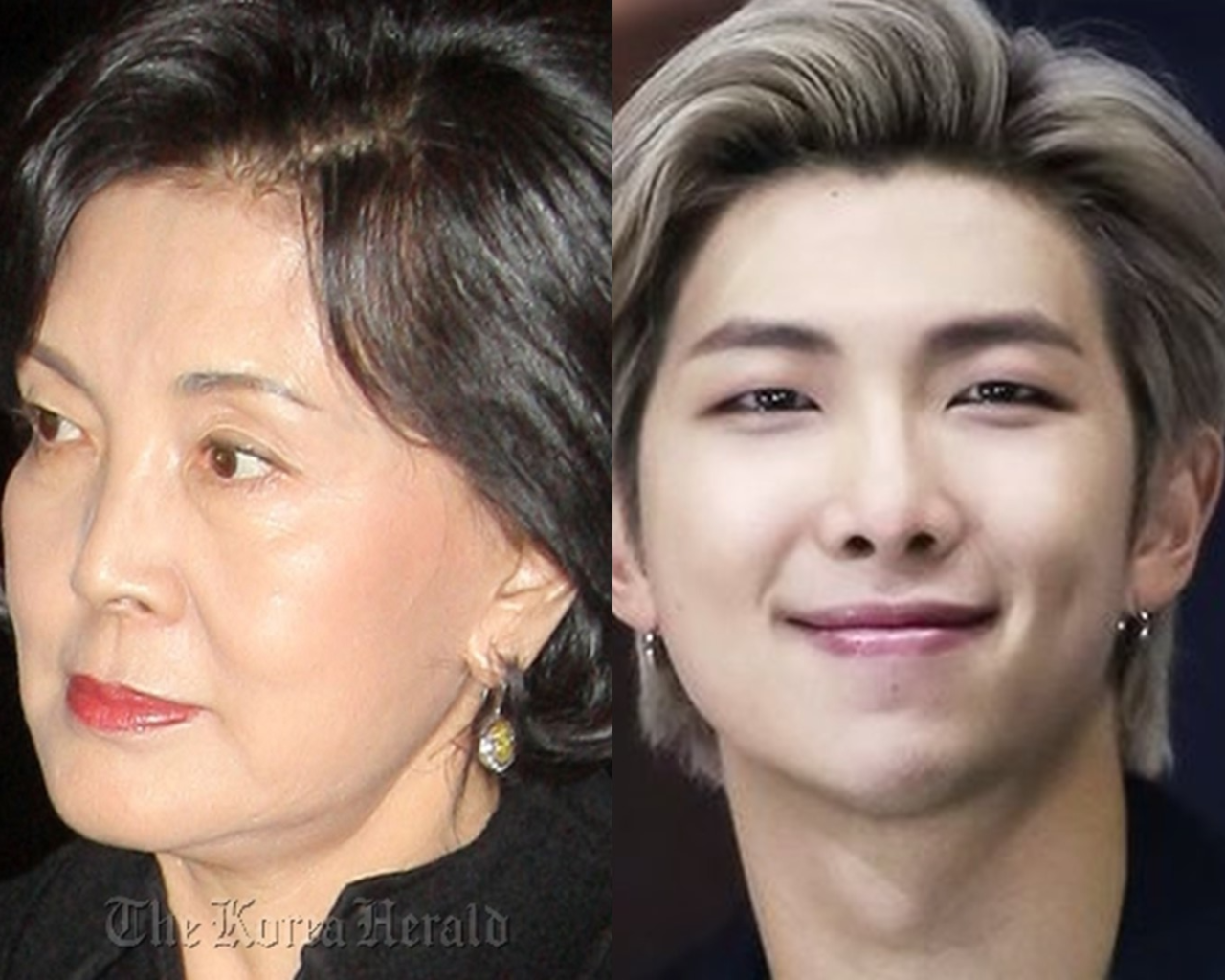 Hong Ra-hee, honorary director of Leeum Museum of Art (left) and BTS' RM  (The Korea Herald)
