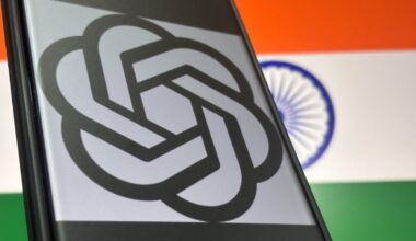 OpenAI logo over flag of India