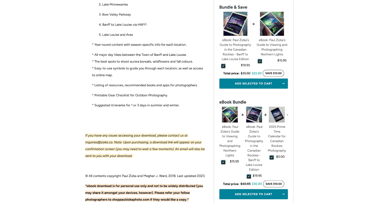 Landing page for Paul Zizka’s Guide to Photography in the Canadian Rockies ebook