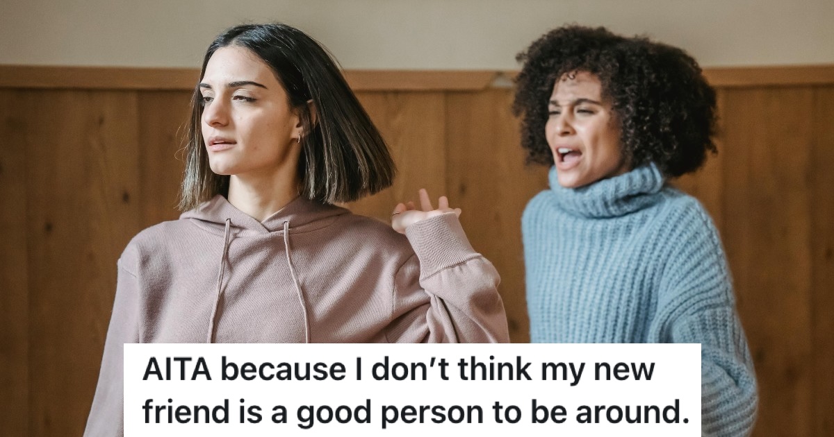 A handbag with a caption that reads "AITA for refusing to let my friend borrow my new bag?"
