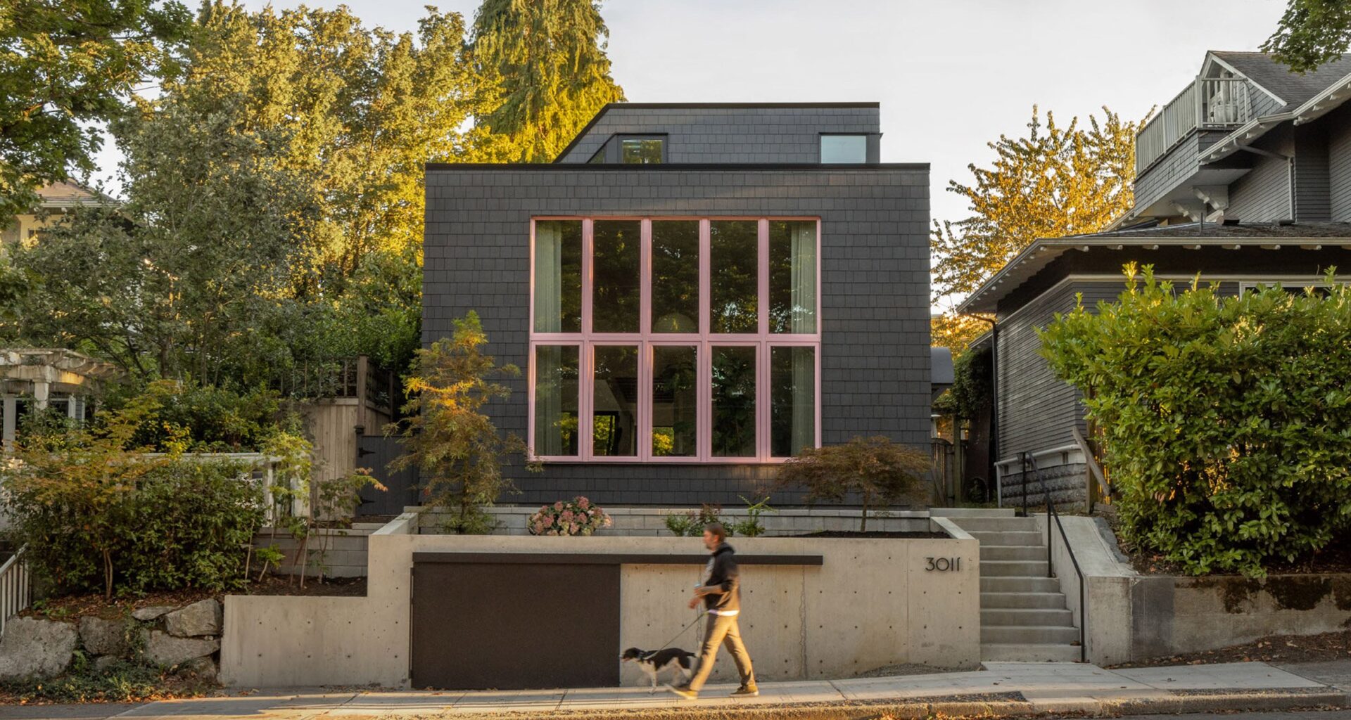 Seattle black house with pink mullions