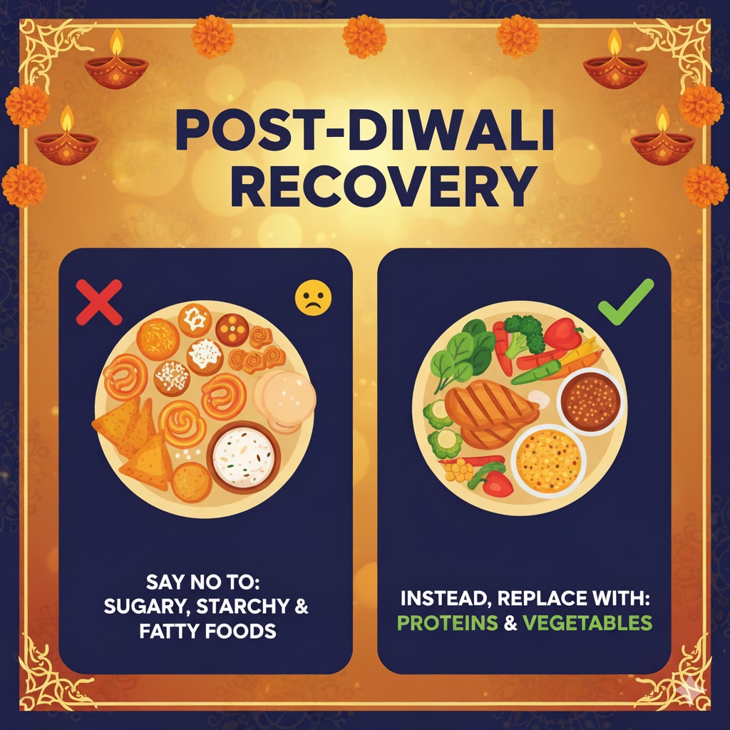 Raj recommends compensating for all the junk food with more proteins and vegetables.(Image generated via Google Gemini) Raj recommends compensating for all the junk food with more proteins and vegetables.(Image generated via Google Gemini)