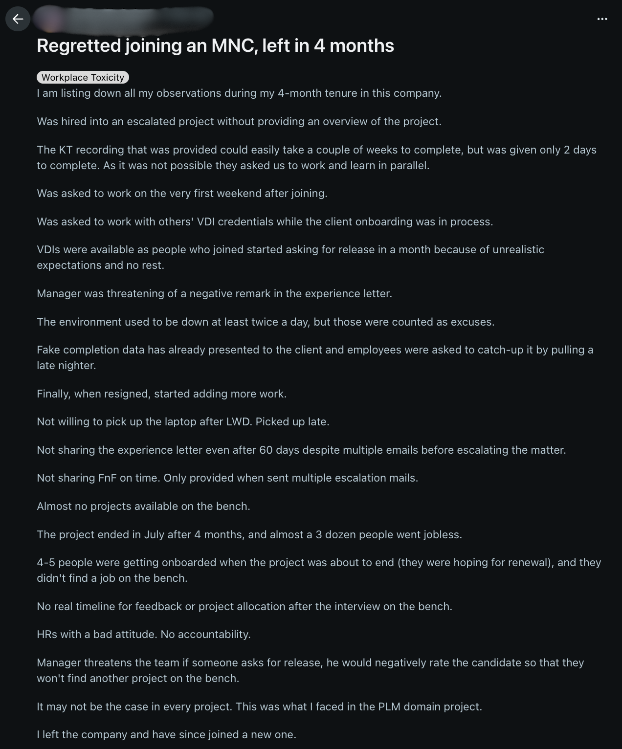 Reddit user exposes toxic culture in an Indian MNC