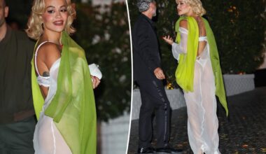 Rita Ora’s sheer white dress reveals lace lingerie underneath