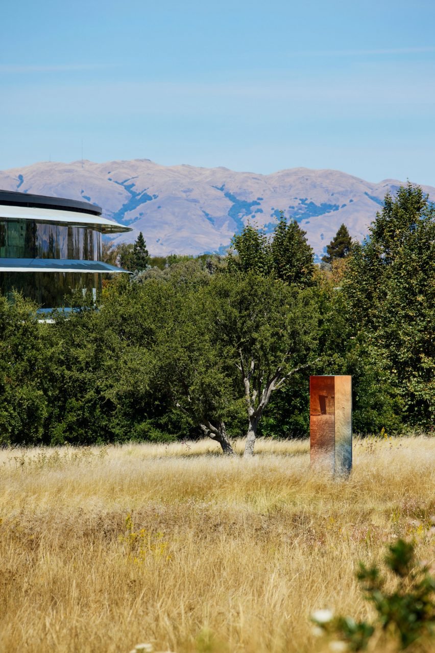 Dutch designer Sabine Marcelis has created a trio of mirrored and resin installations at Apple Park in California, all informed by the latest iPhones.