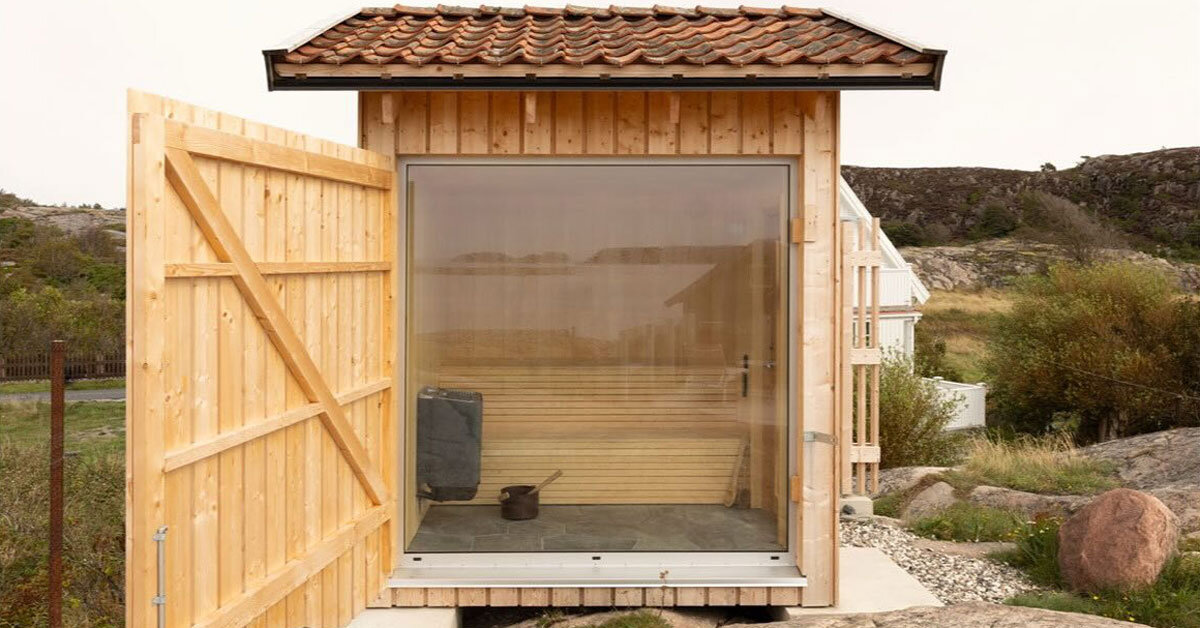 untreated wooden cladding wraps sauna sövall in sweden