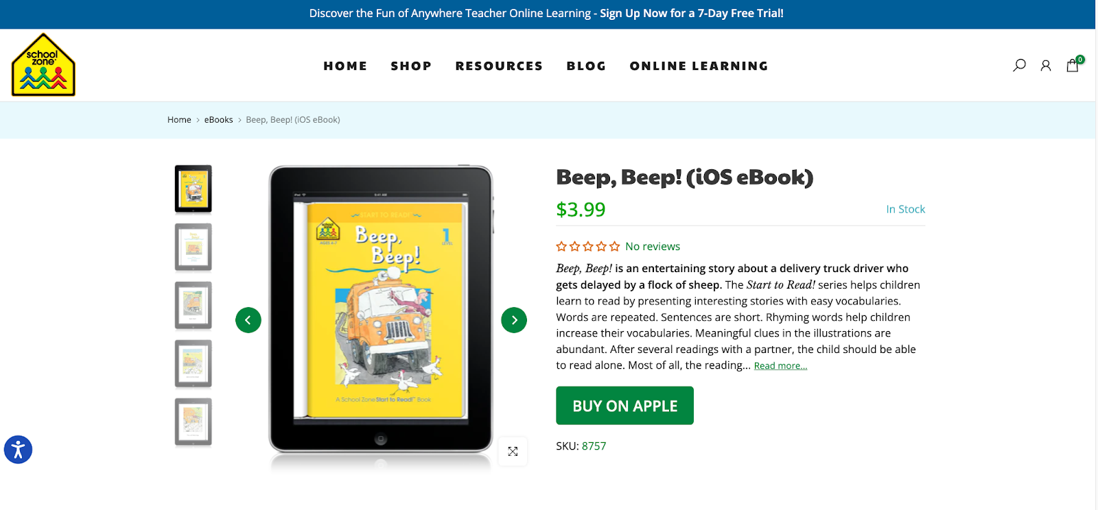 Landing page for Beep, Beep! ebook