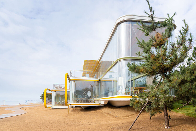 selgascano composes transparent seaside café from three parallel glass volumes in china