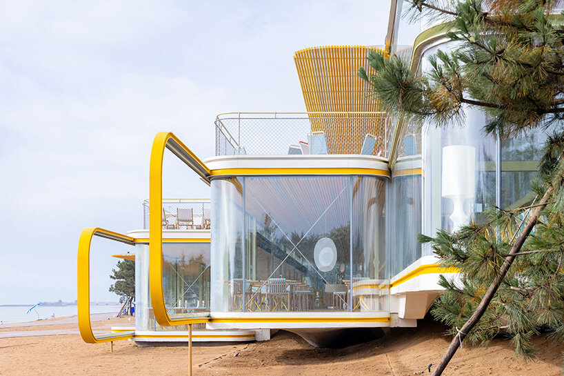 selgascano composes transparent seaside café from three parallel glass volumes in china