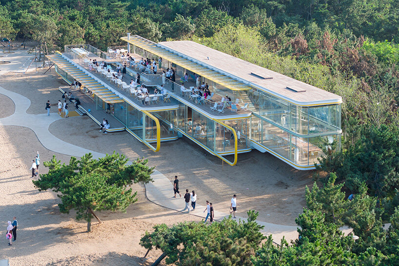 selgascano composes transparent seaside café from three parallel glass volumes in china