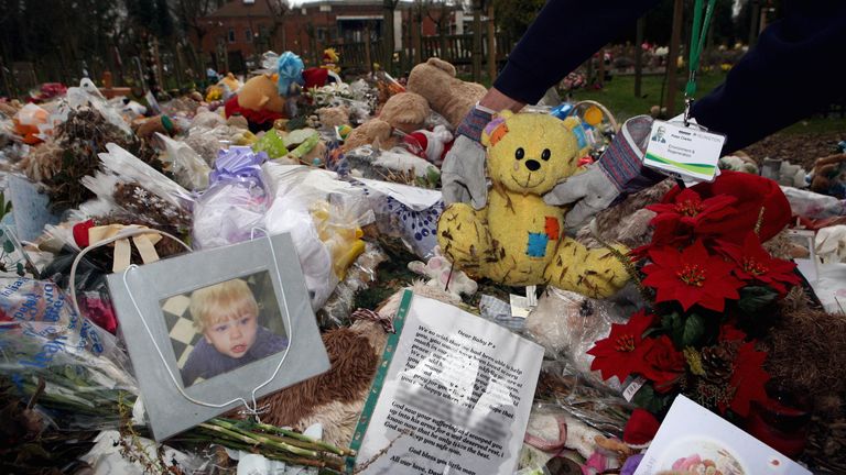Tributes left to Baby P. Pic: PA