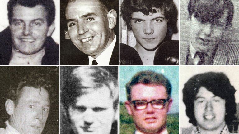 Bloody Sunday victims (top, l-r) Patrick Doherty, Bernard McGuigan, John "Jackie" Duddy and Gerald Donaghey, (bottom l-r) Gerard McKinney, Jim Wray, William McKinney and John Young